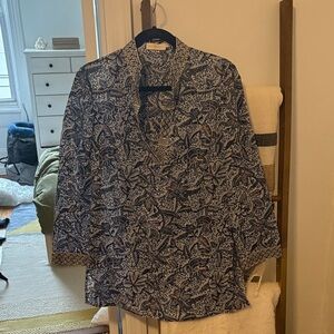 Tory Burch Navy and White Patterned Blouse